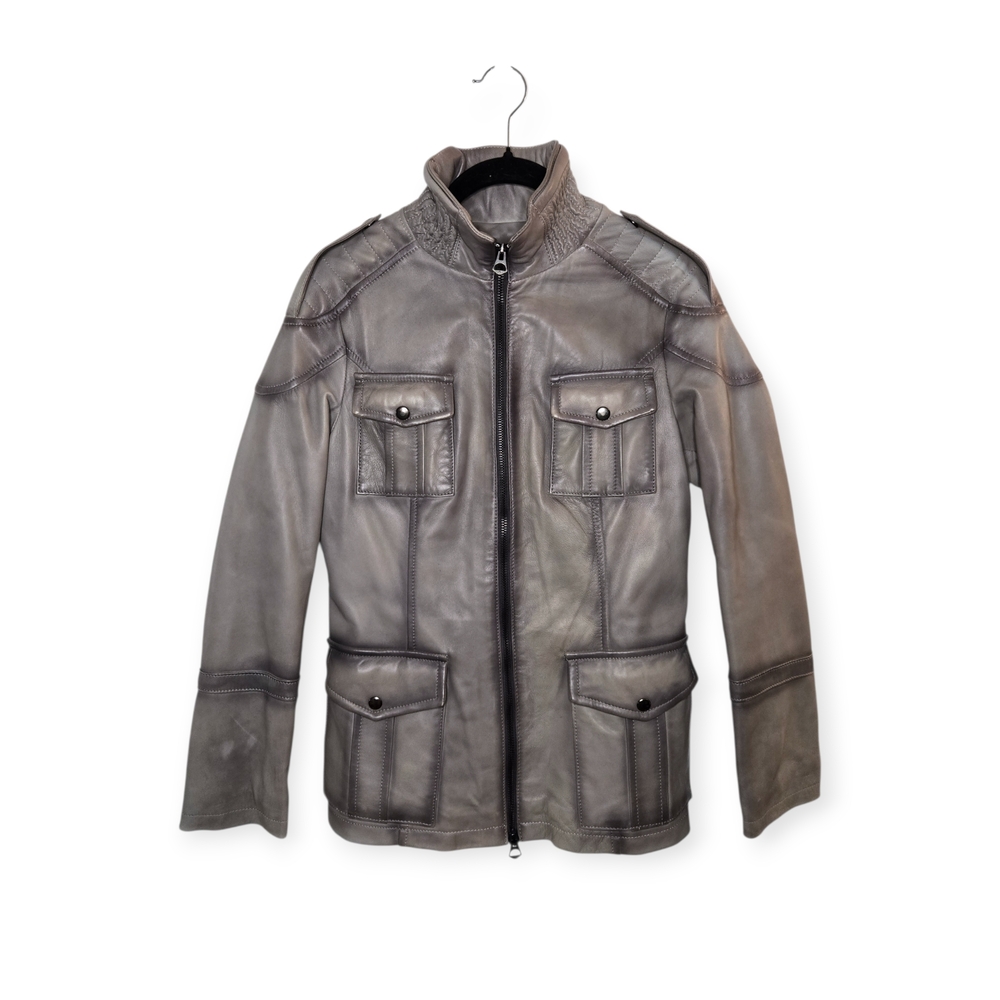 Vintage Italian Gray Leather Field Jacket!